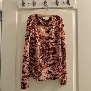 Free people red patterned mesh long sleeve
